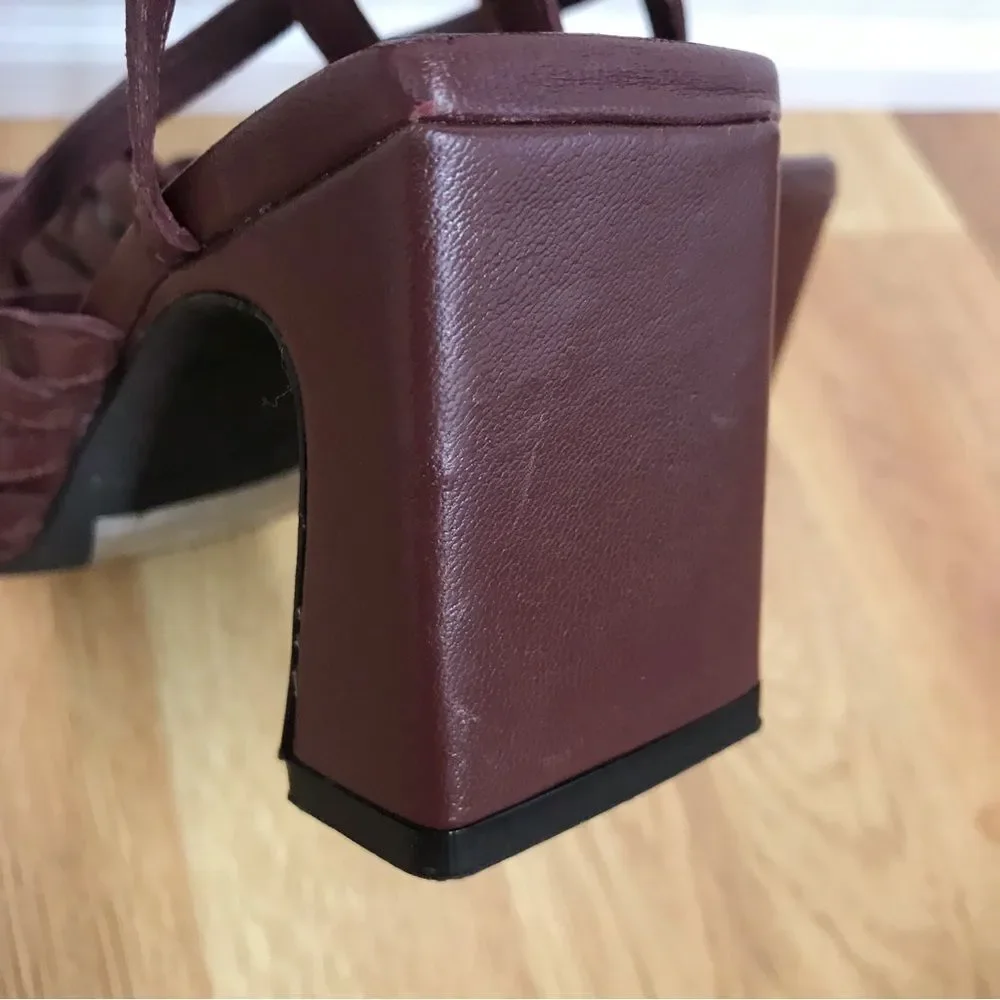 SEYCHELLE Burgundy Braided Leather Chunky Heel Sandal Strappy Woven‎ Size 6